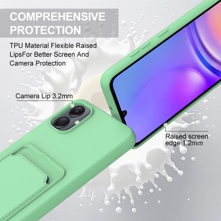 For Samsung Galaxy A05 / M05 / F05 4G Integrated Card Bag Solid Color Liquid Silicone Phone Case Gen2 with Short Lanyard