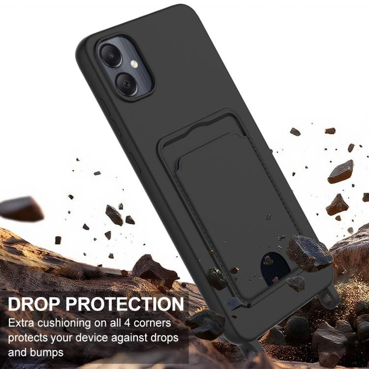 For Samsung Galaxy A05 / M05 / F05 4G Integrated Card Bag Solid Color Liquid Silicone Phone Case Gen2 with Short Lanyard