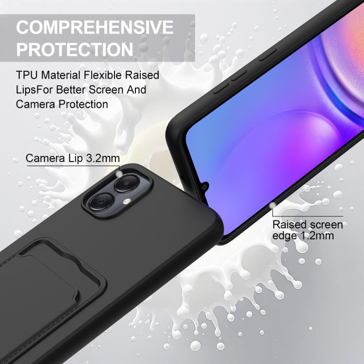 For Samsung Galaxy A05 / M05 / F05 4G Integrated Card Bag Solid Color Liquid Silicone Phone Case Gen2 with Short Lanyard