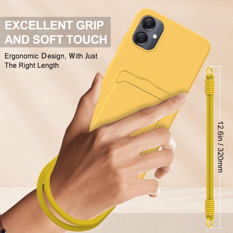 For Samsung Galaxy A05 / M05 / F05 4G Integrated Card Bag Solid Color Liquid Silicone Phone Case Gen2 with Short Lanyard