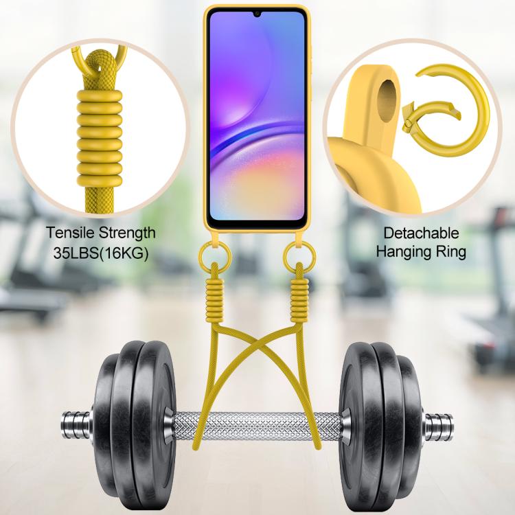 For Samsung Galaxy A05 / M05 / F05 4G Integrated Card Bag Solid Color Liquid Silicone Phone Case Gen2 with Short Lanyard
