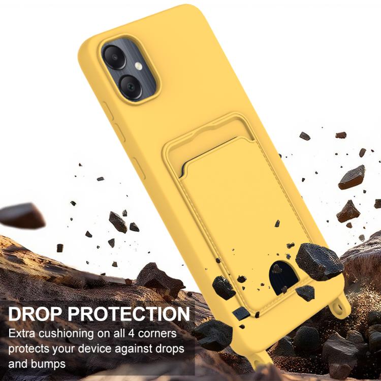 For Samsung Galaxy A05 / M05 / F05 4G Integrated Card Bag Solid Color Liquid Silicone Phone Case Gen2 with Short Lanyard