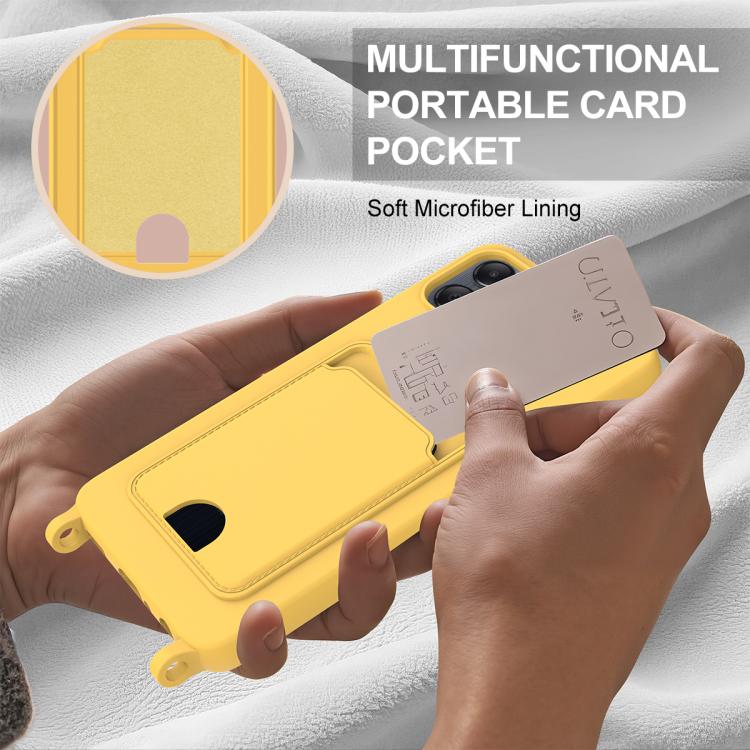 For Samsung Galaxy A05 / M05 / F05 4G Integrated Card Bag Solid Color Liquid Silicone Phone Case Gen2 with Short Lanyard