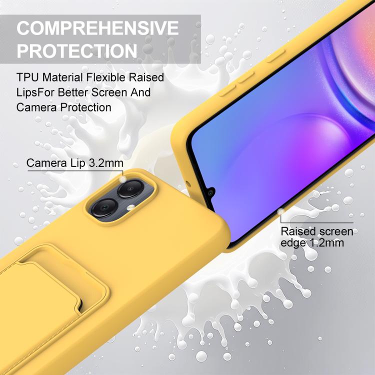 For Samsung Galaxy A05 / M05 / F05 4G Integrated Card Bag Solid Color Liquid Silicone Phone Case Gen2 with Short Lanyard