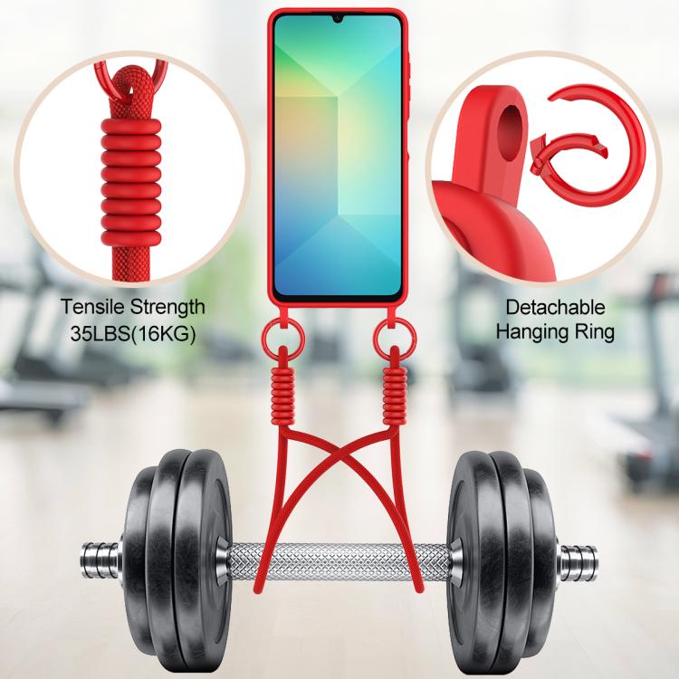 For Samsung Galaxy A06 4G Integrated Card Bag Solid Color Liquid Silicone Phone Case Gen2 with Short Lanyard