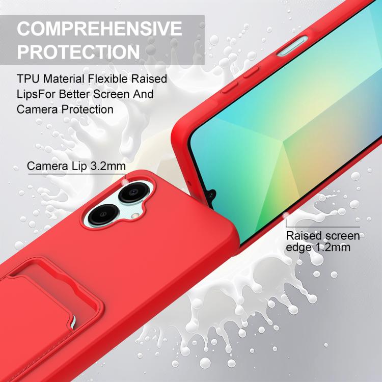 For Samsung Galaxy A06 4G Integrated Card Bag Solid Color Liquid Silicone Phone Case Gen2 with Short Lanyard