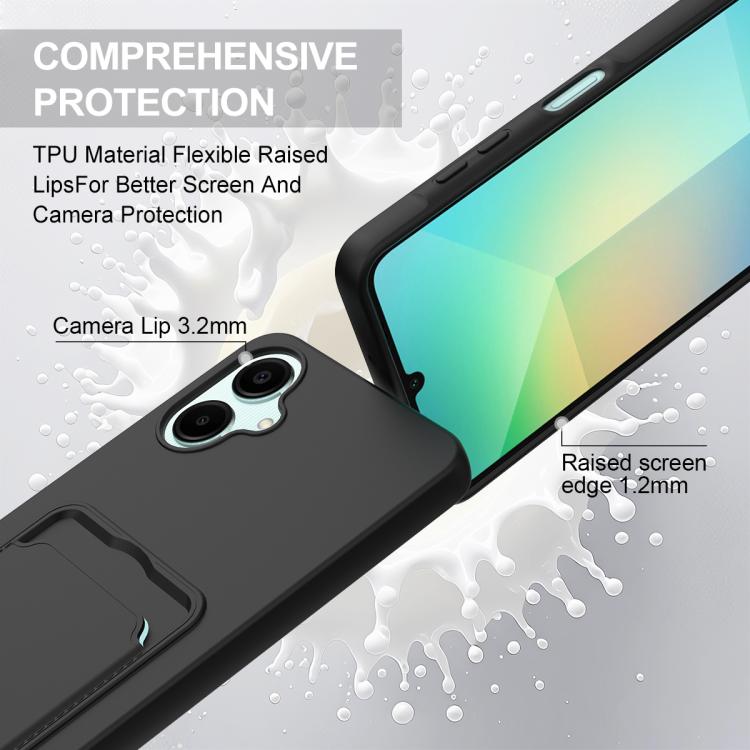 For Samsung Galaxy A06 4G Integrated Card Bag Solid Color Liquid Silicone Phone Case Gen2 with Short Lanyard