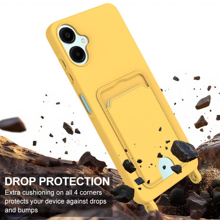 For Samsung Galaxy A06 4G Integrated Card Bag Solid Color Liquid Silicone Phone Case Gen2 with Short Lanyard