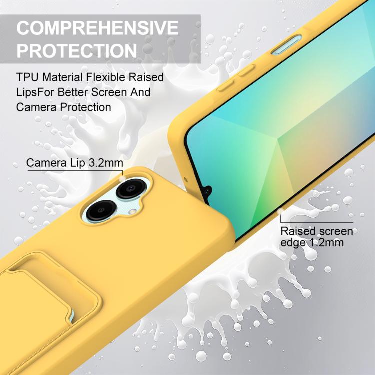 For Samsung Galaxy A06 4G Integrated Card Bag Solid Color Liquid Silicone Phone Case Gen2 with Short Lanyard