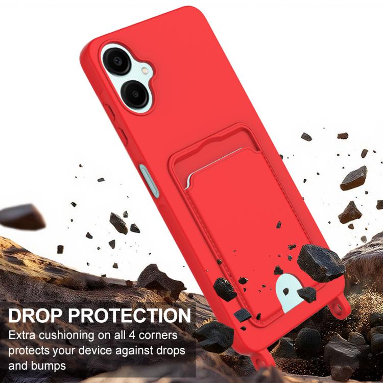 For Samsung Galaxy A06 5G Integrated Card Bag Solid Color Liquid Silicone Phone Case Gen2 with Short Lanyard