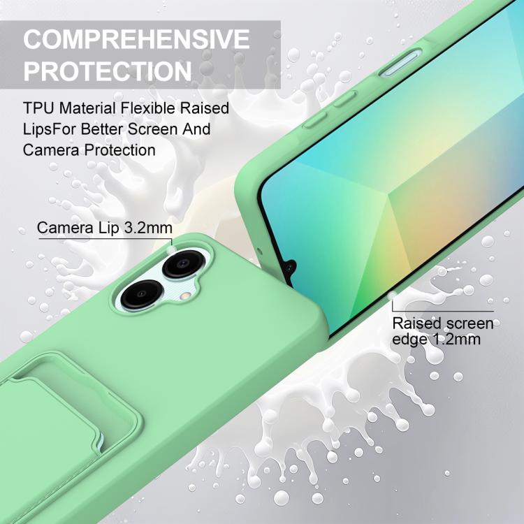 For Samsung Galaxy A06 5G Integrated Card Bag Solid Color Liquid Silicone Phone Case Gen2 with Short Lanyard