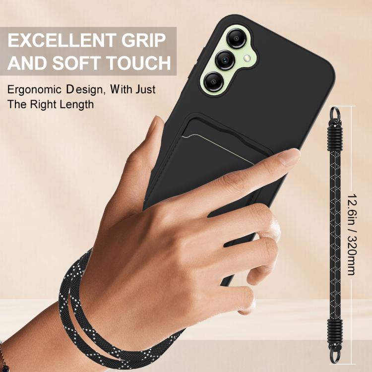 For Samsung Galaxy A14 4G / 5G Integrated Card Bag Solid Color Liquid Silicone Phone Case Gen2 with Short Lanyard