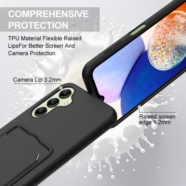For Samsung Galaxy A14 4G / 5G Integrated Card Bag Solid Color Liquid Silicone Phone Case Gen2 with Short Lanyard