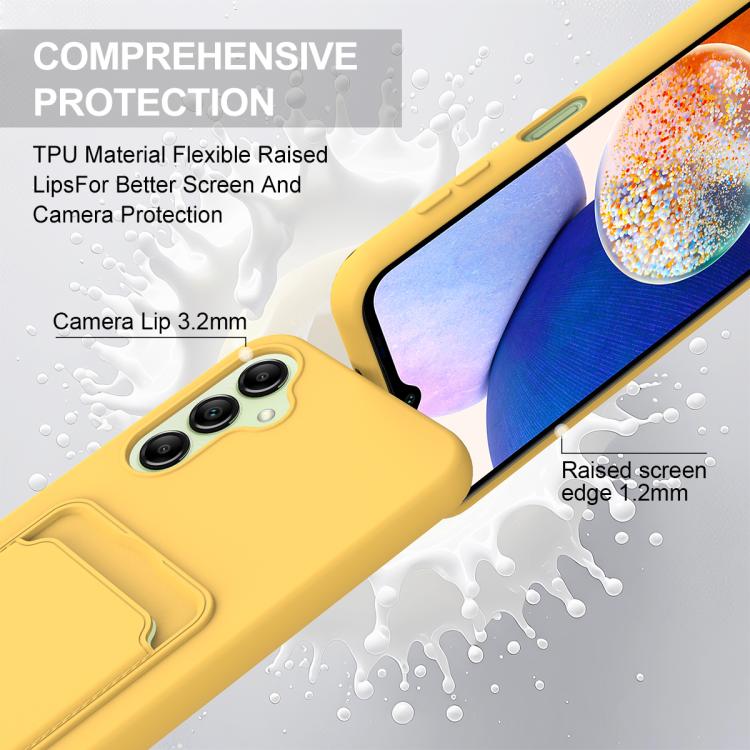 For Samsung Galaxy A14 4G / 5G Integrated Card Bag Solid Color Liquid Silicone Phone Case Gen2 with Short Lanyard