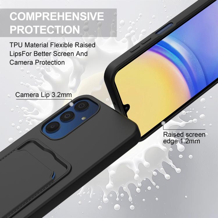 For Samsung Galaxy A15 4G / 5G Integrated Card Bag Solid Color Liquid Silicone Phone Case Gen2 with Short Lanyard