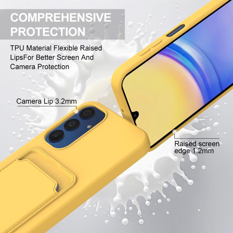 For Samsung Galaxy A15 4G / 5G Integrated Card Bag Solid Color Liquid Silicone Phone Case Gen2 with Short Lanyard