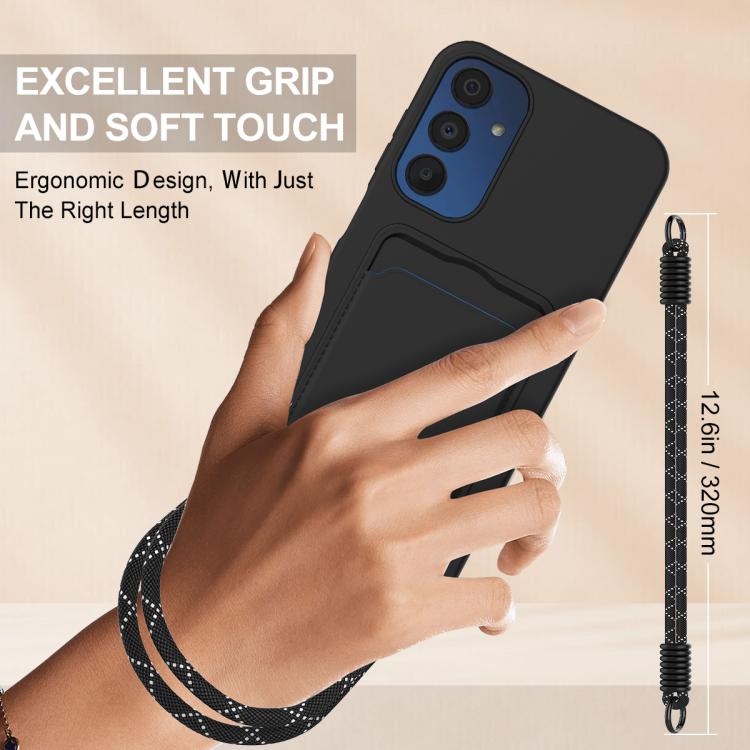 For Samsung Galaxy A05s / M14 4G Integrated Card Bag Solid Color Liquid Silicone Phone Case Gen2 with Short Lanyard