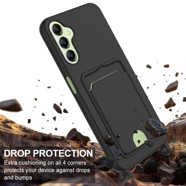 For Samsung Galaxy A16 4G / 5G Integrated Card Bag Solid Color Liquid Silicone Phone Case Gen2 with Short Lanyard