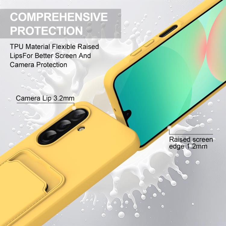 For Samsung Galaxy A17 / F17 / M17 Integrated Card Bag Solid Color Liquid Silicone Phone Case Gen2 with Short Lanyard