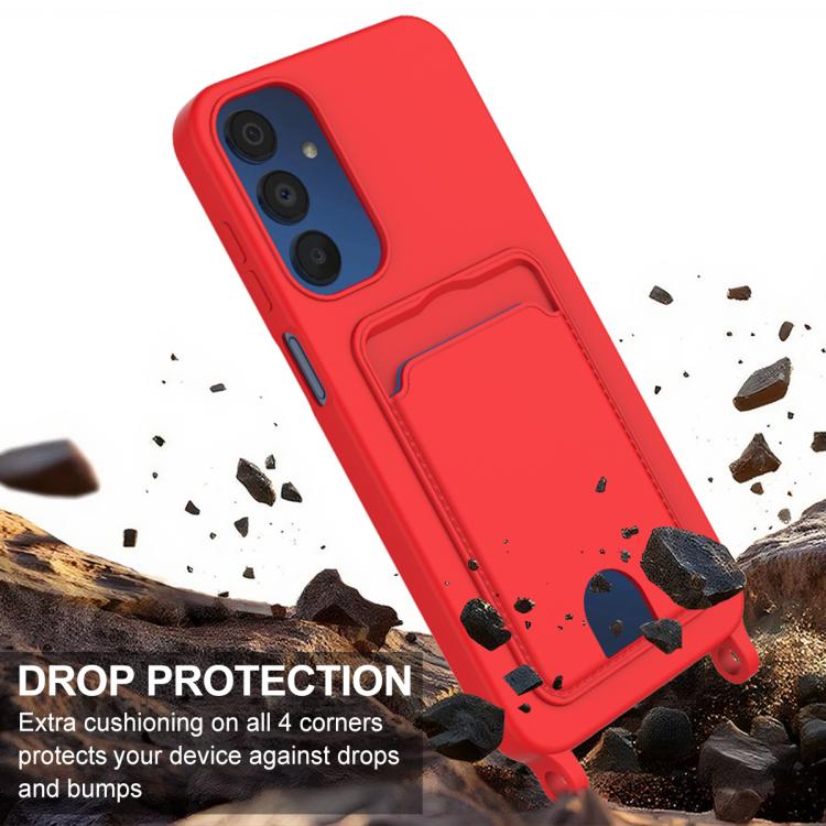 For Samsung Galaxy A35 5G Integrated Card Bag Solid Color Liquid Silicone Phone Case Gen2 with Short Lanyard