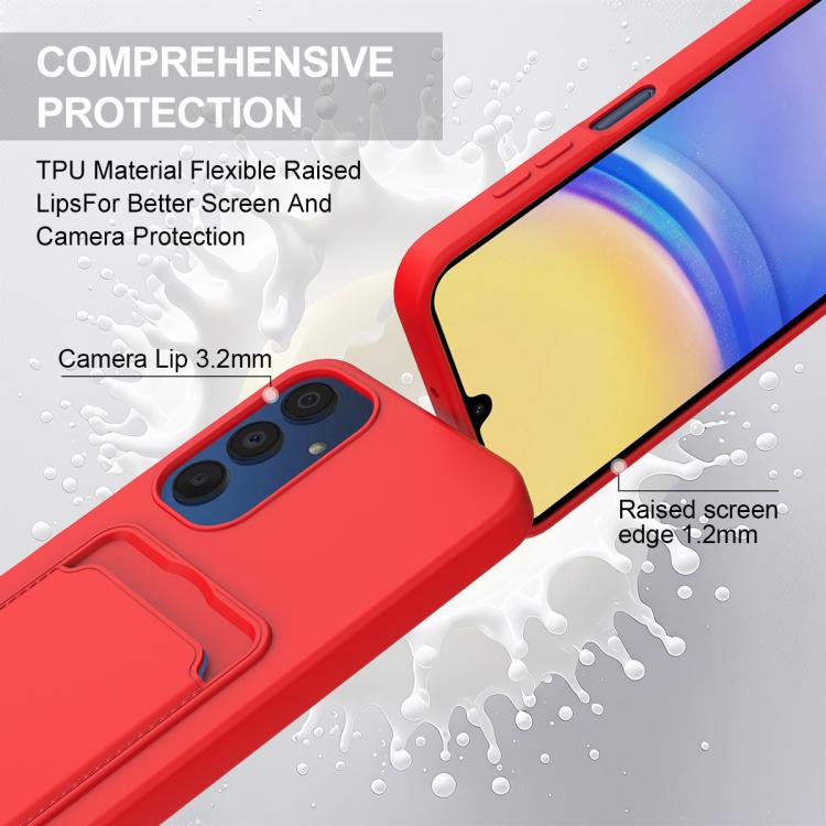 For Samsung Galaxy A35 5G Integrated Card Bag Solid Color Liquid Silicone Phone Case Gen2 with Short Lanyard