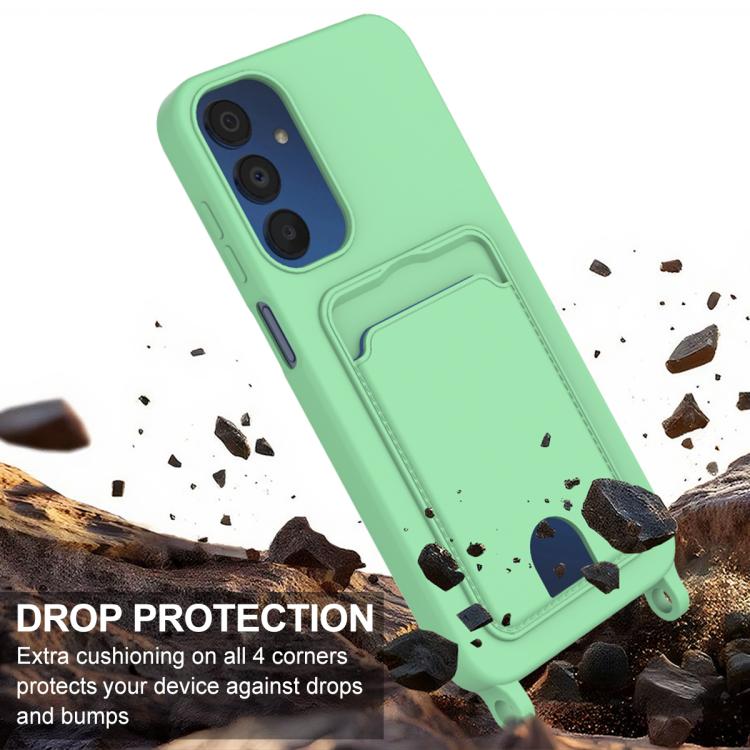 For Samsung Galaxy A35 5G Integrated Card Bag Solid Color Liquid Silicone Phone Case Gen2 with Short Lanyard