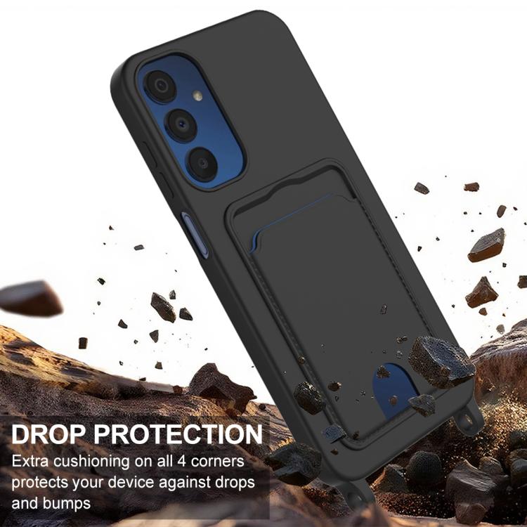 For Samsung Galaxy A35 5G Integrated Card Bag Solid Color Liquid Silicone Phone Case Gen2 with Short Lanyard