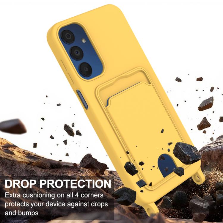 For Samsung Galaxy A35 5G Integrated Card Bag Solid Color Liquid Silicone Phone Case Gen2 with Short Lanyard