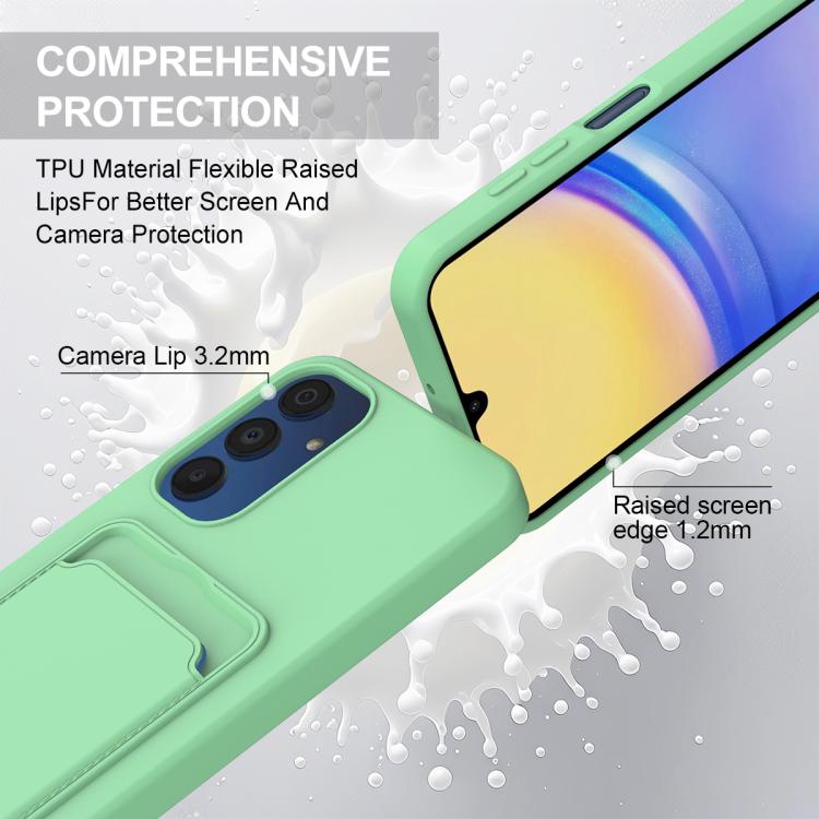 For Samsung Galaxy A55 5G Integrated Card Bag Solid Color Liquid Silicone Phone Case Gen2 with Short Lanyard