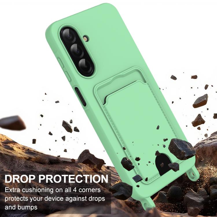 For Samsung Galaxy A37 5G Integrated Card Bag Solid Color Liquid Silicone Phone Case Gen2 with Short Lanyard
