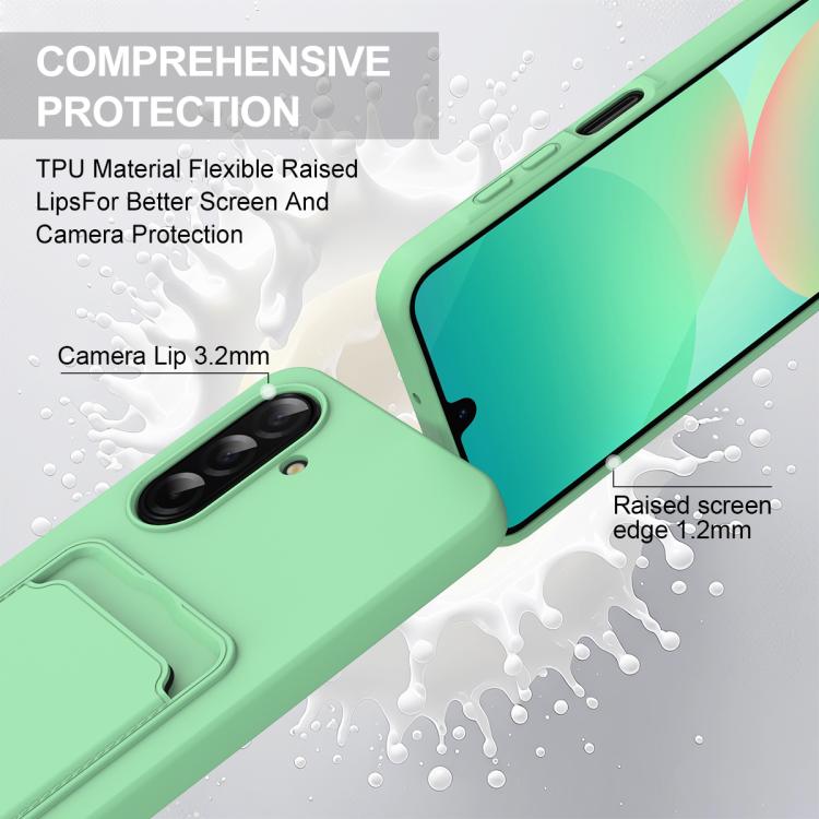 For Samsung Galaxy A37 5G Integrated Card Bag Solid Color Liquid Silicone Phone Case Gen2 with Short Lanyard