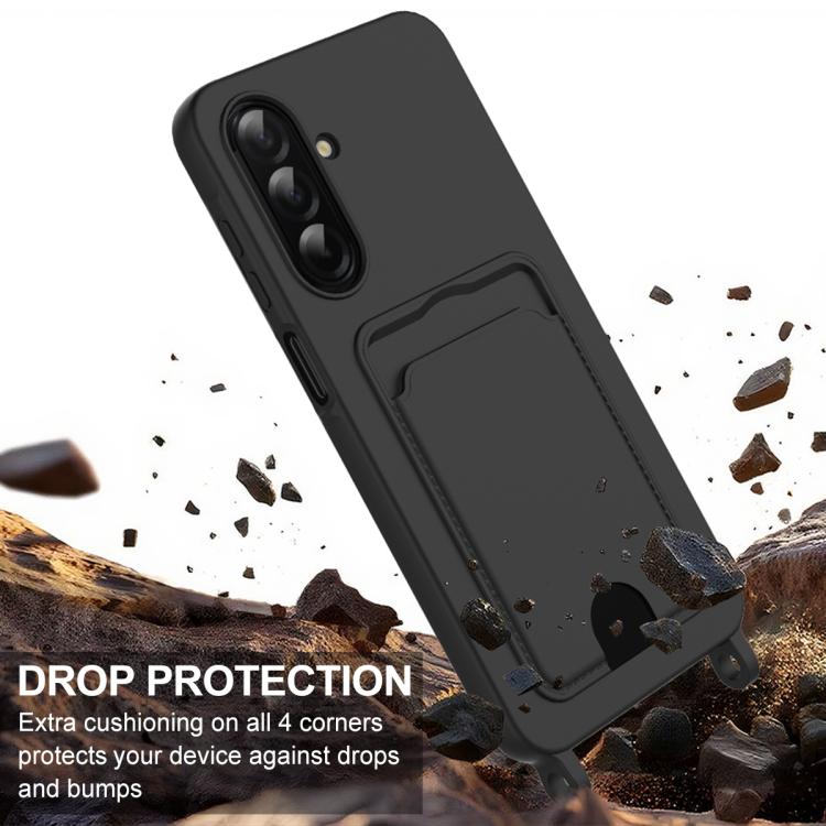 For Samsung Galaxy A37 5G Integrated Card Bag Solid Color Liquid Silicone Phone Case Gen2 with Short Lanyard