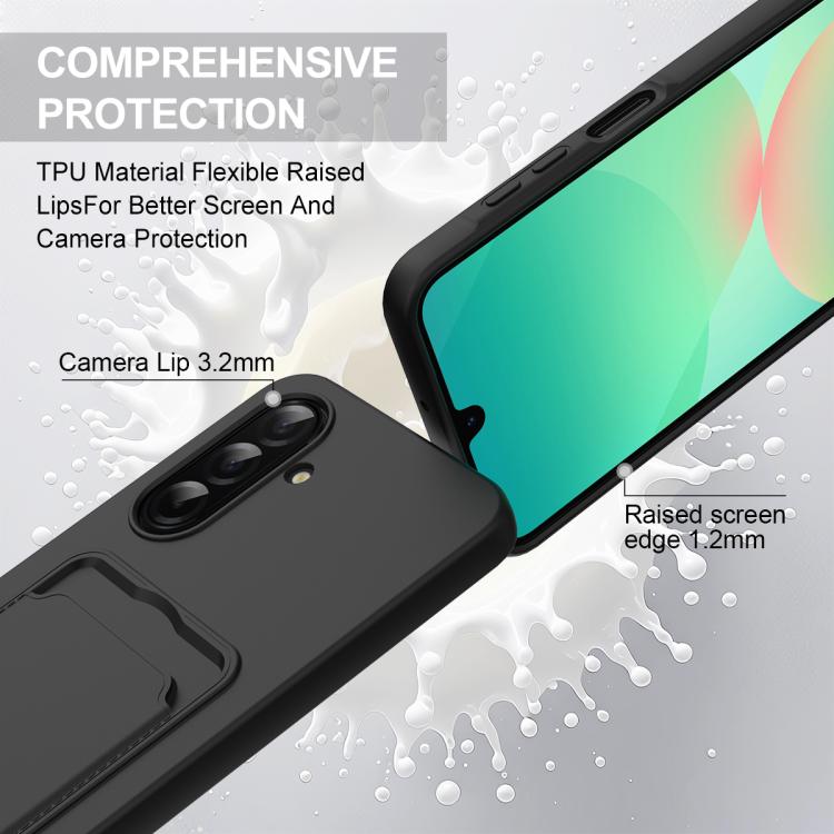 For Samsung Galaxy A37 5G Integrated Card Bag Solid Color Liquid Silicone Phone Case Gen2 with Short Lanyard
