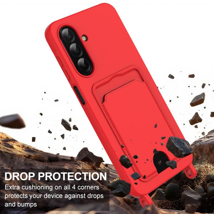 For Samsung Galaxy A57 5G Integrated Card Bag Solid Color Liquid Silicone Phone Case Gen2 with Short Lanyard
