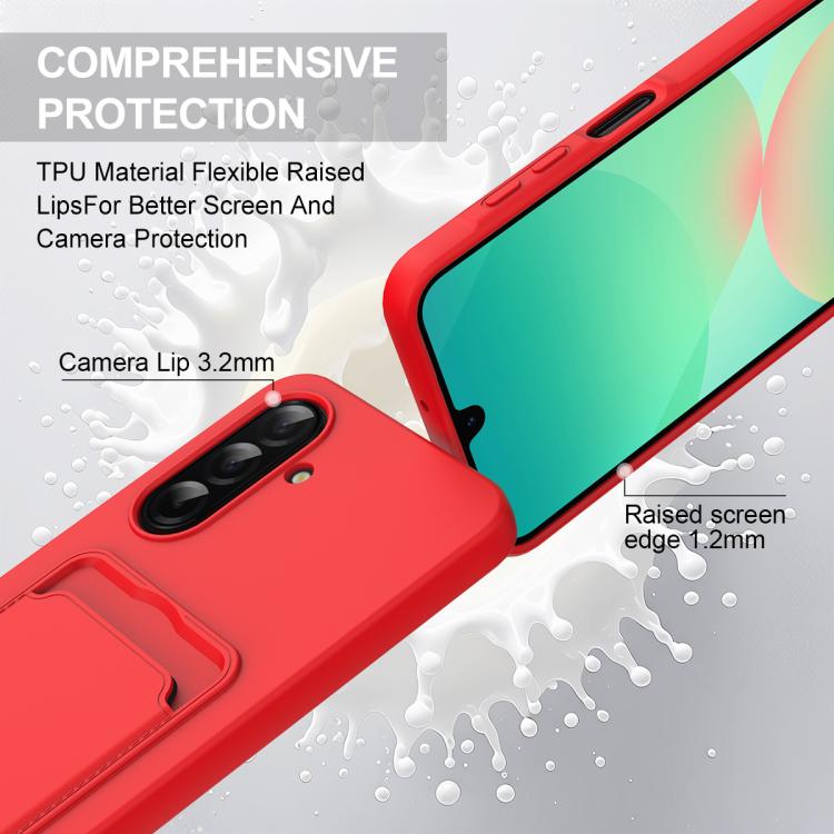 For Samsung Galaxy A57 5G Integrated Card Bag Solid Color Liquid Silicone Phone Case Gen2 with Short Lanyard