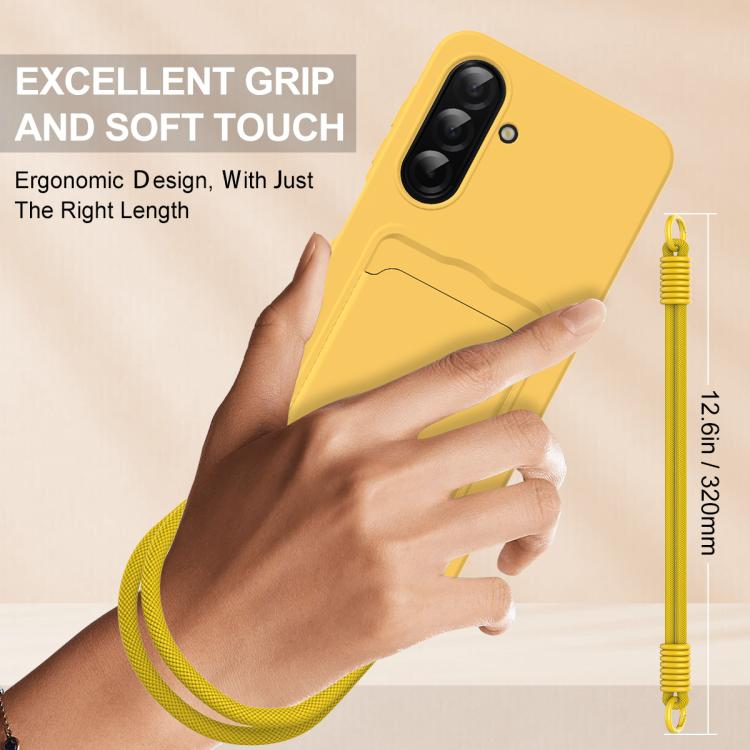 For Samsung Galaxy A57 5G Integrated Card Bag Solid Color Liquid Silicone Phone Case Gen2 with Short Lanyard