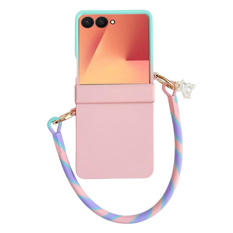 For Samsung Galaxy Z Flip7 5G Integrated Hinge Side Buckle Skin Feel PC Phone Case with Strap