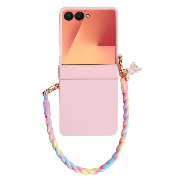 For Samsung Galaxy Z Flip7 5G Integrated Hinge Side Buckle Skin Feel PC Phone Case with Strap