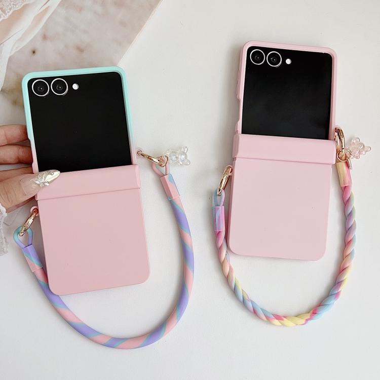 For Samsung Galaxy Z Flip7 5G Integrated Hinge Side Buckle Skin Feel PC Phone Case with Strap