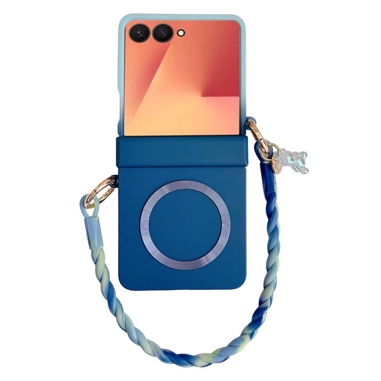 For Samsung Galaxy Z Flip7 5G Integrated Hinge Side Buckle MagSafe Skin Feel PC Phone Case with Strap