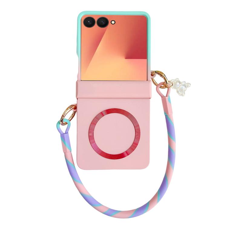 For Samsung Galaxy Z Flip7 5G Integrated Hinge Side Buckle MagSafe Skin Feel PC Phone Case with Strap