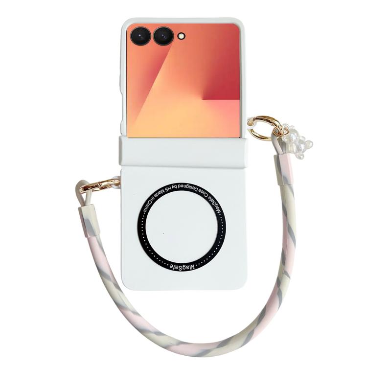 For Samsung Galaxy Z Flip7 5G Integrated Hinge Side Buckle MagSafe Skin Feel PC Phone Case with Strap