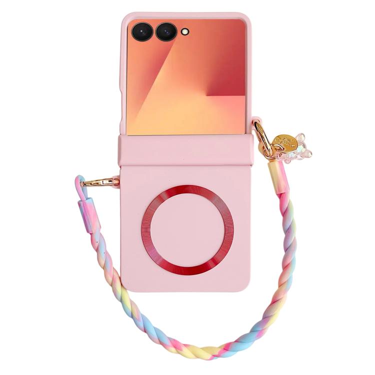 For Samsung Galaxy Z Flip7 5G Integrated Hinge Side Buckle MagSafe Skin Feel PC Phone Case with Strap