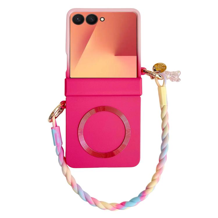 For Samsung Galaxy Z Flip7 5G Integrated Hinge Side Buckle MagSafe Skin Feel PC Phone Case with Strap