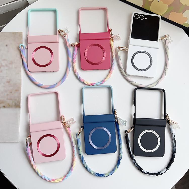 For Samsung Galaxy Z Flip7 5G Integrated Hinge Side Buckle MagSafe Skin Feel PC Phone Case with Strap