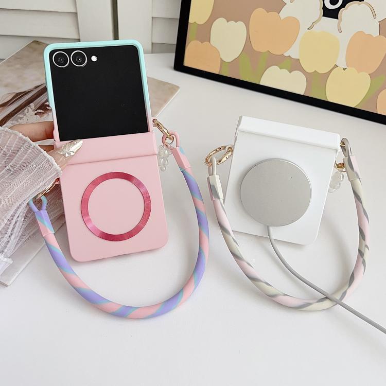 For Samsung Galaxy Z Flip7 5G Integrated Hinge Side Buckle MagSafe Skin Feel PC Phone Case with Strap