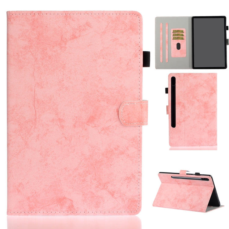 For Samsung Galaxy Tab S8 / Galaxy Tab S7 11.0 T870 Marble Style Cloth Texture Leather Case with Bracket & Card Slot & Pen Slot & Anti Skid Strip