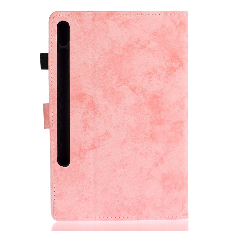 For Samsung Galaxy Tab S8 / Galaxy Tab S7 11.0 T870 Marble Style Cloth Texture Leather Case with Bracket & Card Slot & Pen Slot & Anti Skid Strip