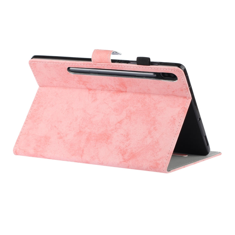For Samsung Galaxy Tab S8 / Galaxy Tab S7 11.0 T870 Marble Style Cloth Texture Leather Case with Bracket & Card Slot & Pen Slot & Anti Skid Strip