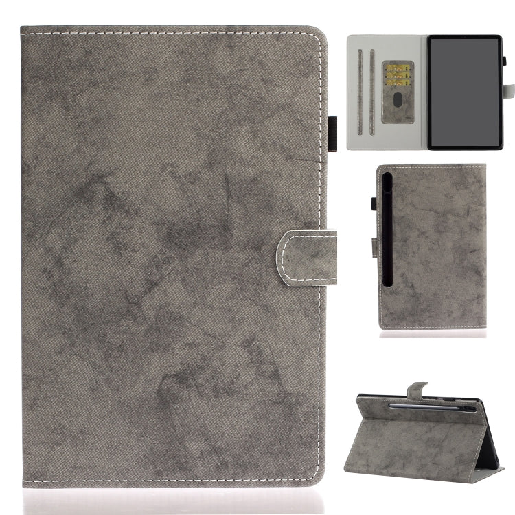 For Samsung Galaxy Tab S8 / Galaxy Tab S7 11.0 T870 Marble Style Cloth Texture Leather Case with Bracket & Card Slot & Pen Slot & Anti Skid Strip